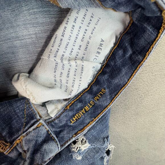 American Eagle Outfitter Jeans Mens Distressed Destroy Slim Flex Blue 31x32 - Picture 7 of 13